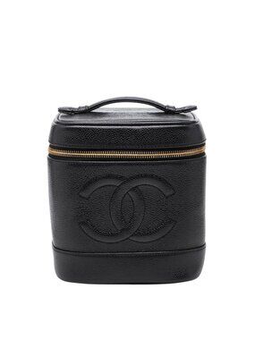 Chanel CC Logo Vanity Bag Handbag Black Caviar Leather